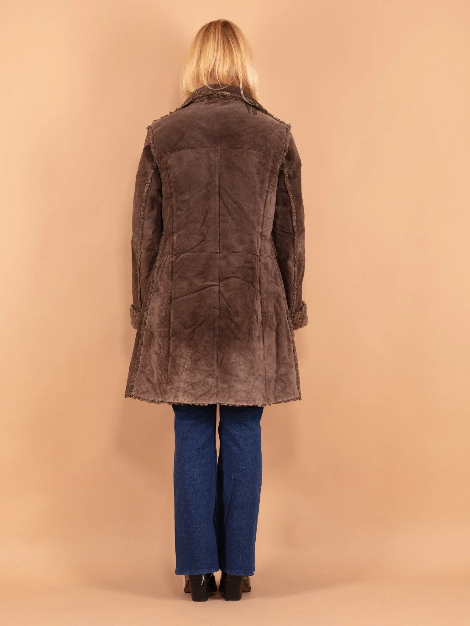 Vintage 90's Women Suede Sherpa Coat in Brown