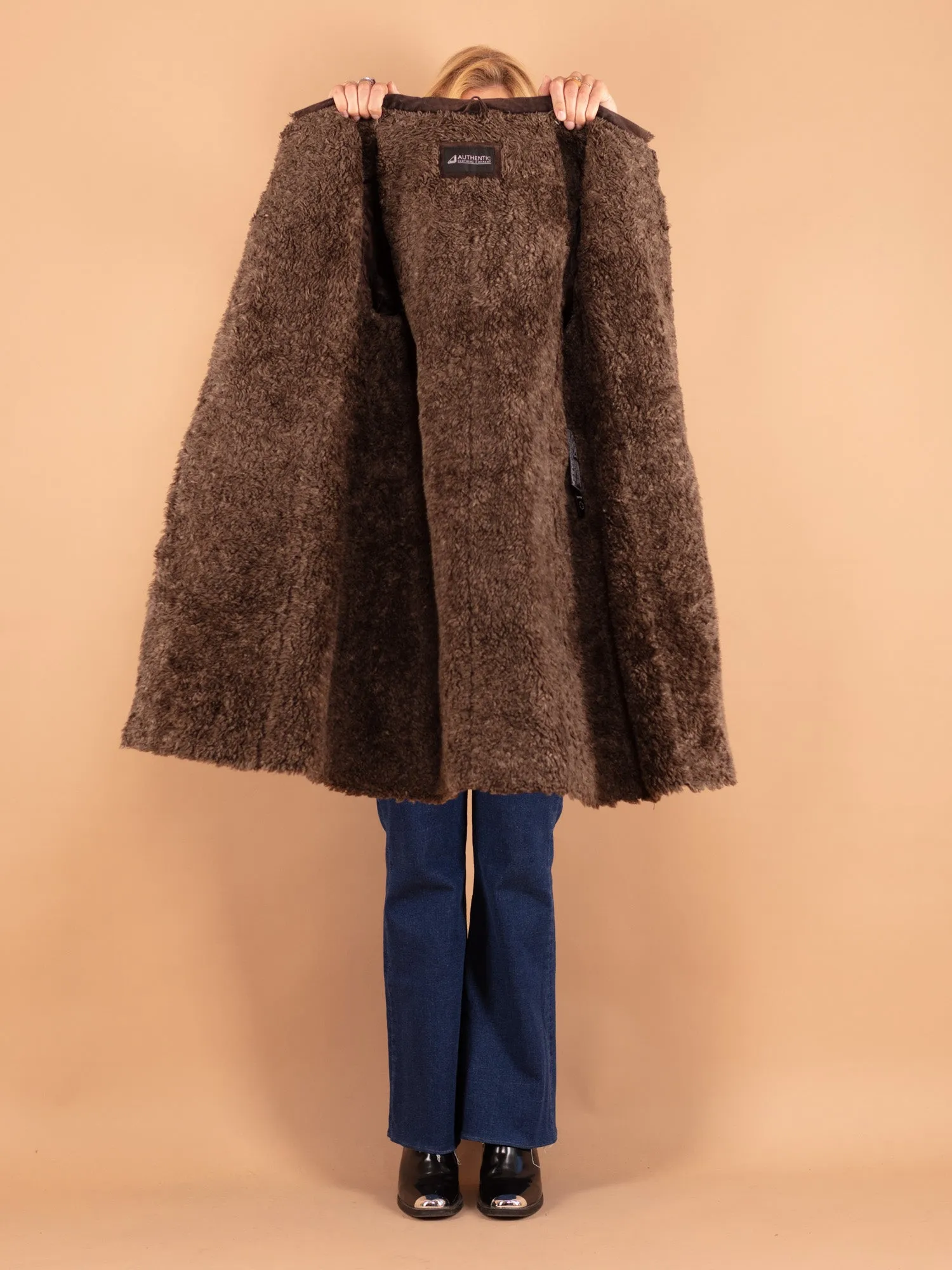 Vintage 90's Women Suede Sherpa Coat in Brown