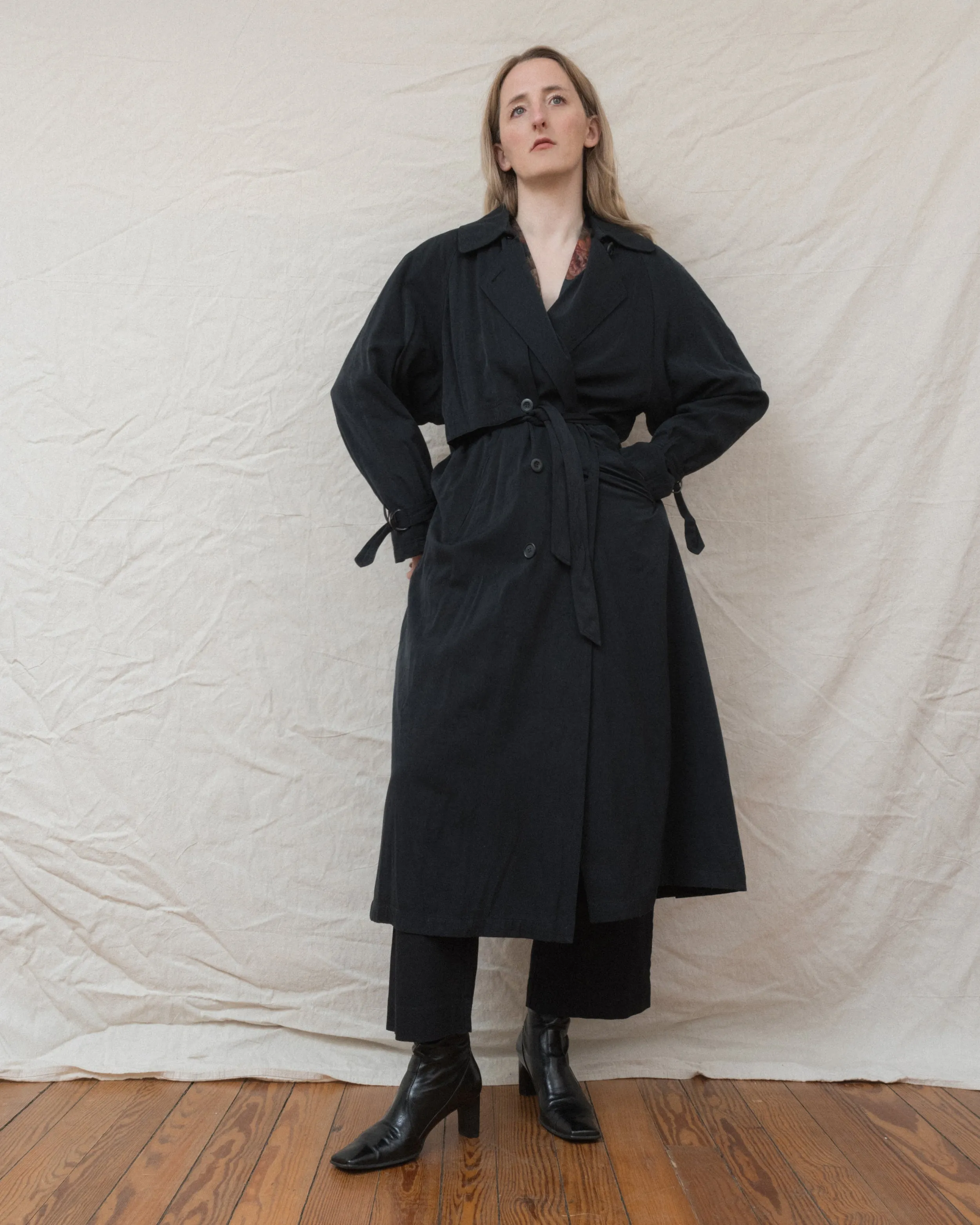 Vintage Black Trench Coat (S/M)