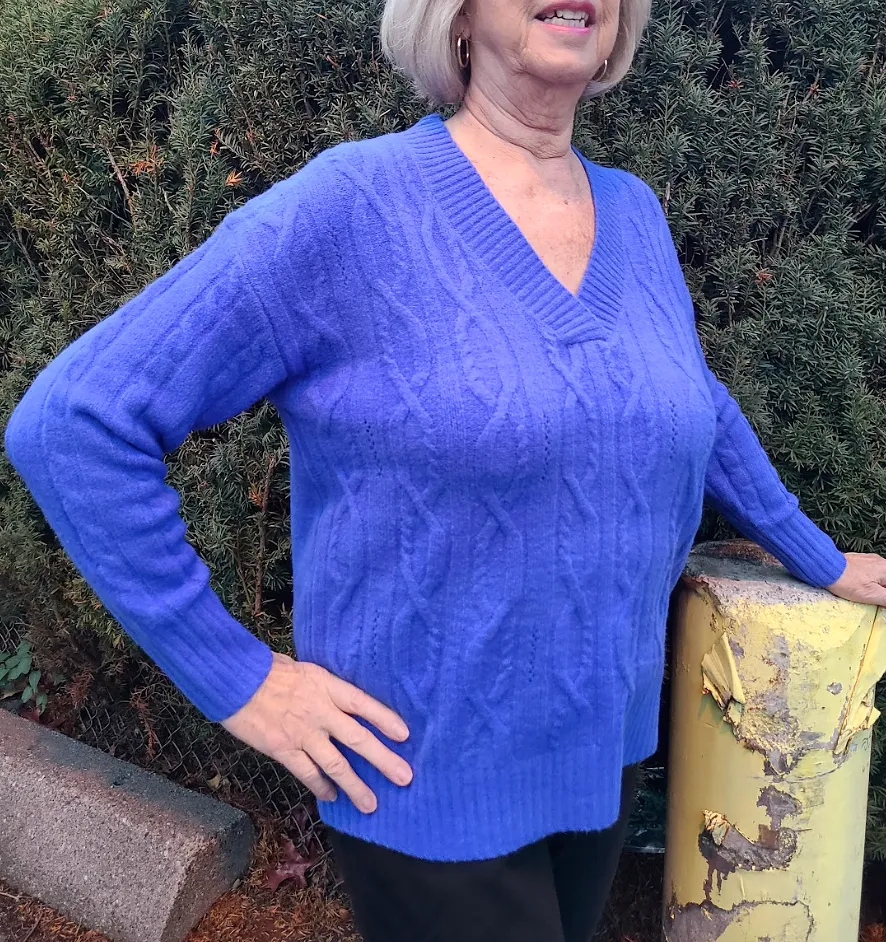 W223003 V Neck Cobalt Blue Sweater