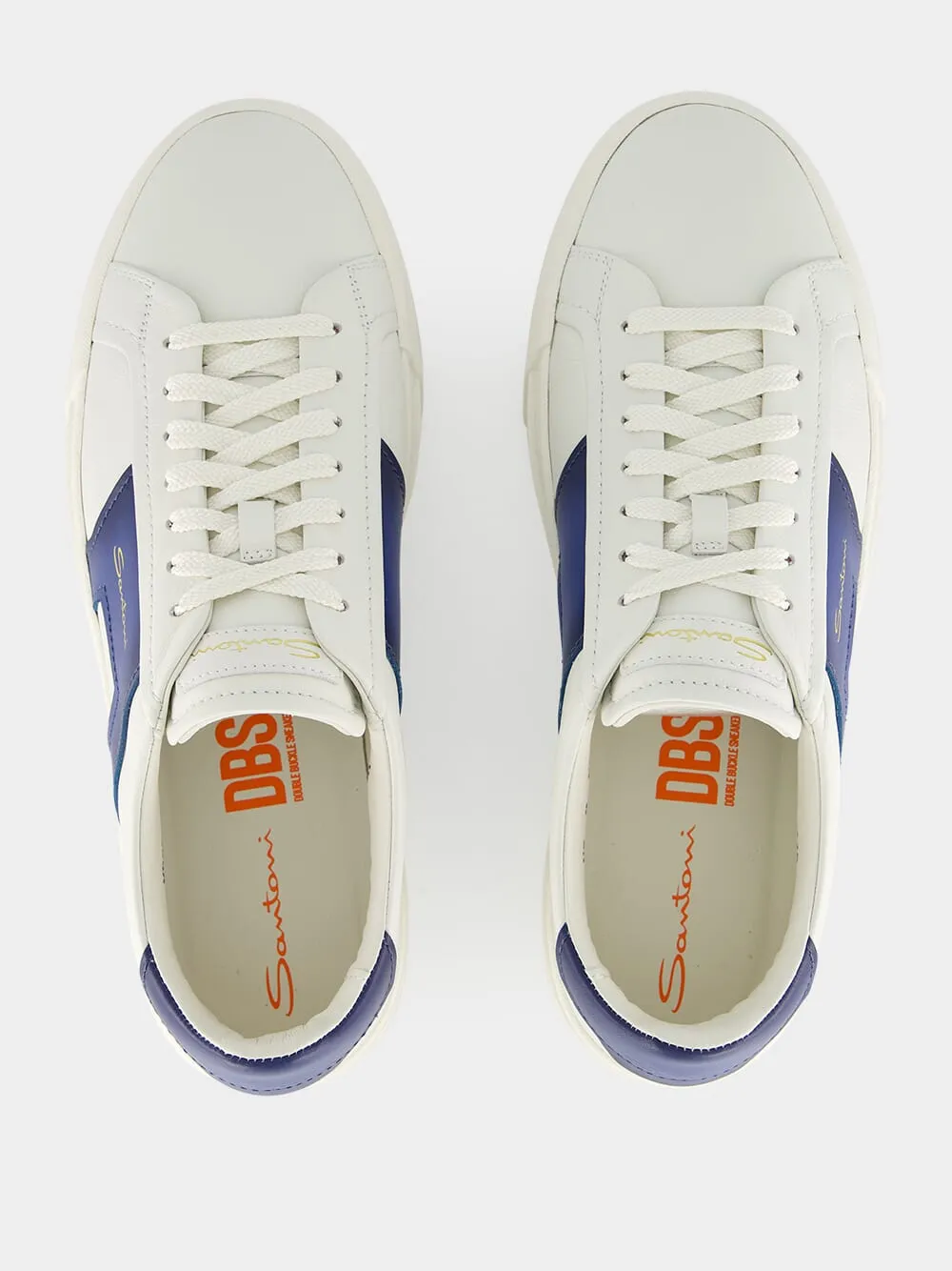 White And Blue Leather Double Buckle Sneakers