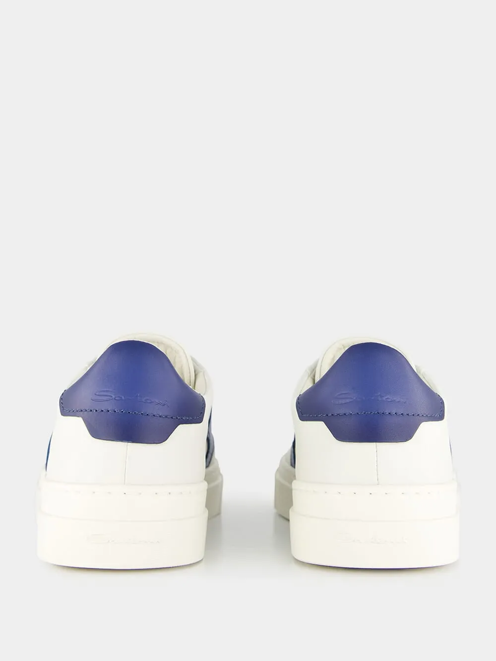 White And Blue Leather Double Buckle Sneakers