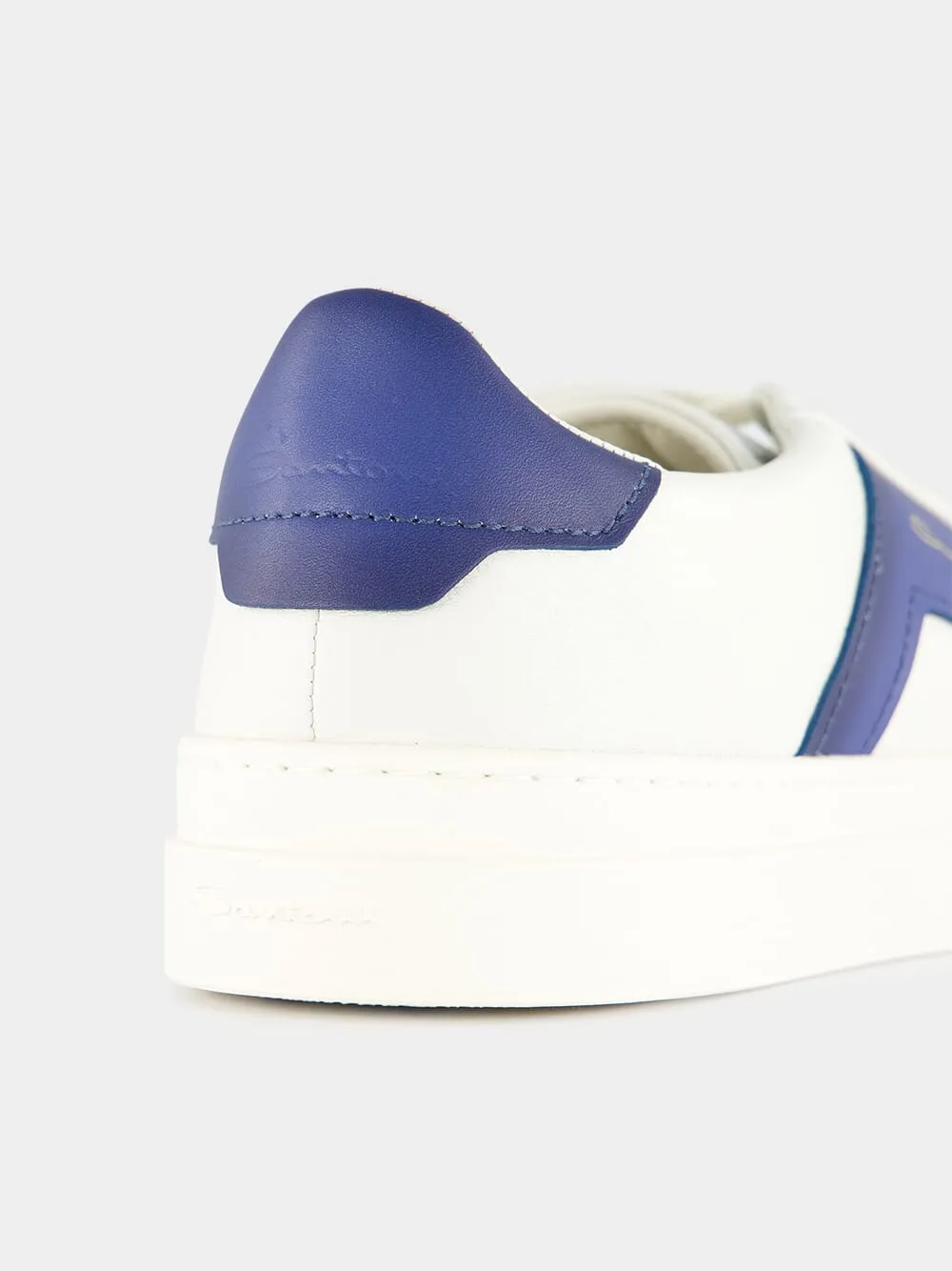 White And Blue Leather Double Buckle Sneakers