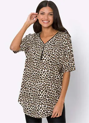 Witt Animal Print Quarter Zip V-Neck Top | Grattan