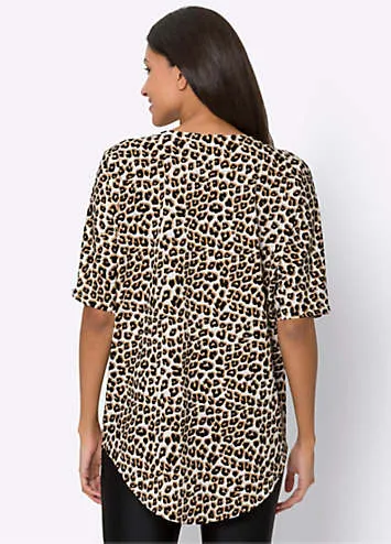 Witt Animal Print Quarter Zip V-Neck Top | Grattan