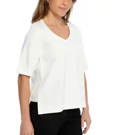 Zola V-Neck Top - (ivory and fuchsia)